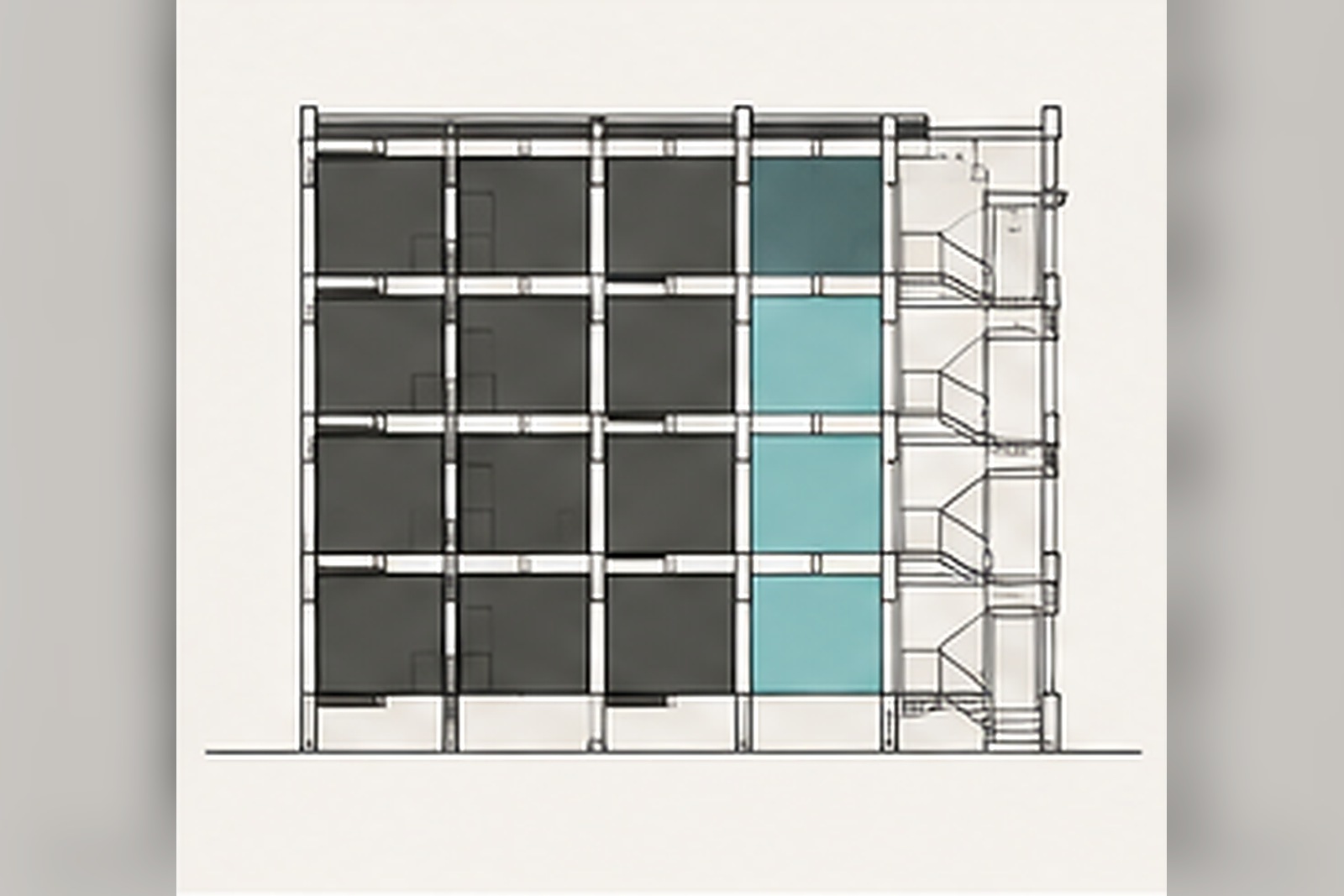 Diagram of stacked condominium units shaded to show the proportion lenders evaluate between owner-occupied and investor-owned homes.